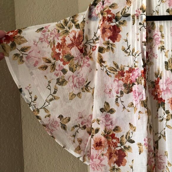 American Eagle Outfitters Medium Kimono Cardigan Rose Print Sheer Cottage Core - Picture 3 of 11